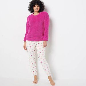 NEW!MUK LUKS Faux Sherpa Top and Fleece Jogger Pant Pajama Set